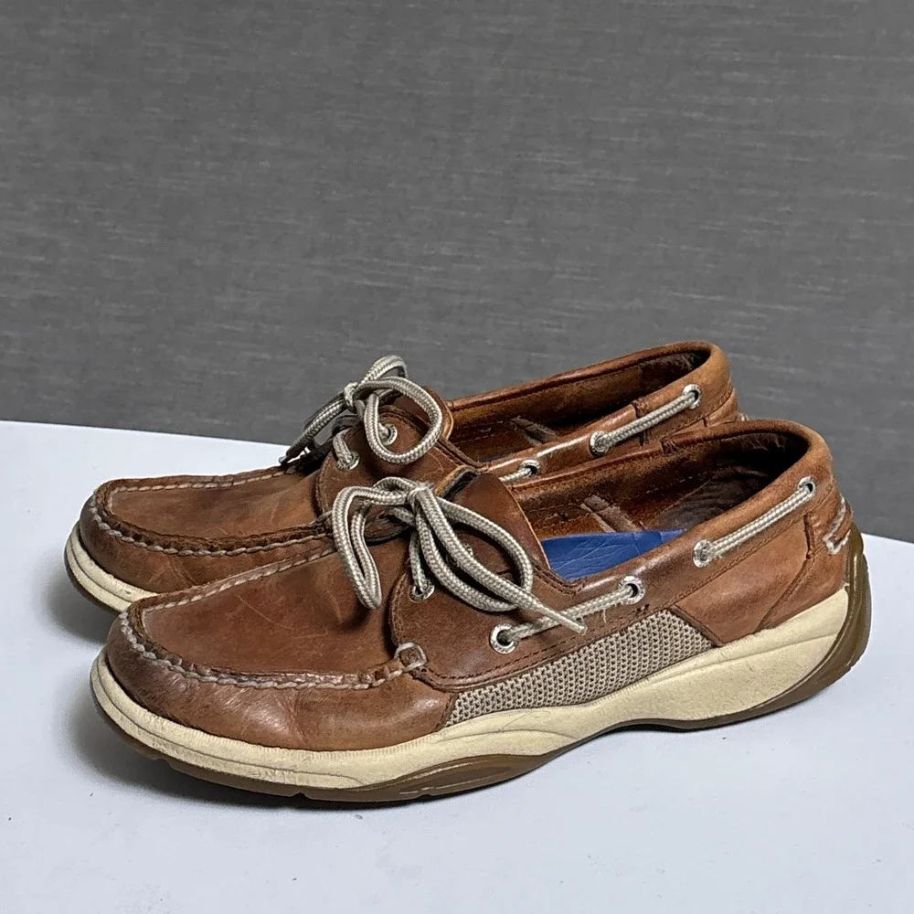 Sperry Boat Shoes 8M Brown Leather Mesh Nautical Classic Casual Coastal